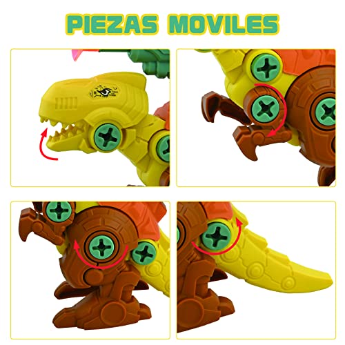 GOLDGE 6pcs Dinosaurios Juguetes para Niños con Taladro Eléctrico, Juego Construccion Dinosaurios, Construccion Juguete Dducativos