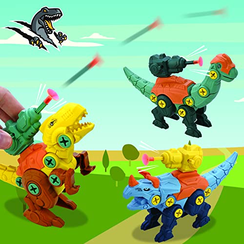 GOLDGE 6pcs Dinosaurios Juguetes para Niños con Taladro Eléctrico, Juego Construccion Dinosaurios, Construccion Juguete Dducativos