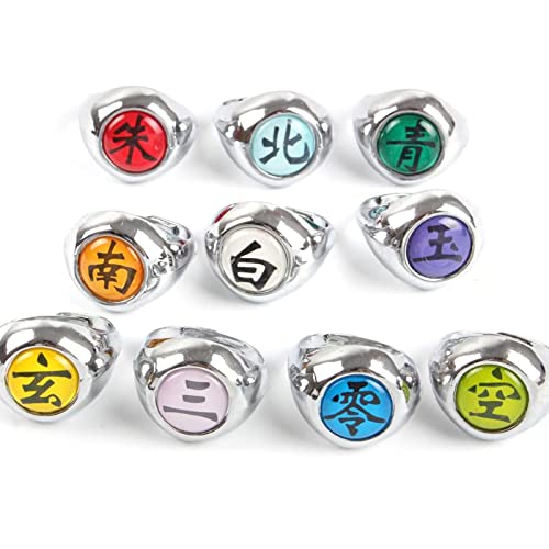 gotyou Anillos Anime Anillo Dedo, 10 Piezas Anillo de Anime para Cosplay, Anillos Akatsuki, Anillo Anime Juego Anillos, Akatsuki Uchiha Itachi, para Hombres y Mujeres Anime Accesorios