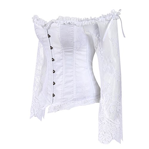 Grebrafan Steampunk Corset Blusa Fiesta Mujer Corsé de Encaje (EUR(40-42) 2XL, Blanco)