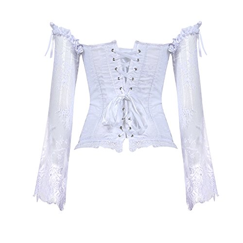 Grebrafan Steampunk Corset Blusa Fiesta Mujer Corsé de Encaje (EUR(40-42) 2XL, Blanco)