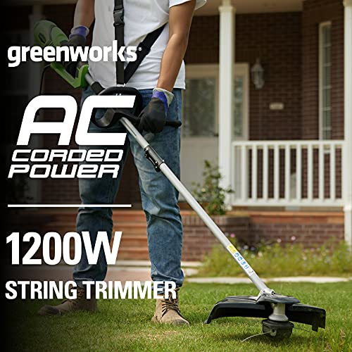 Greenworks GST1246 - Cortadora de césped eléctrica 2en1 (AC Electric 230V 1200W potencia motor 40cm ancho corte 2mm hilo/cuchilla 5500 rpm, mango adicional ajustable)