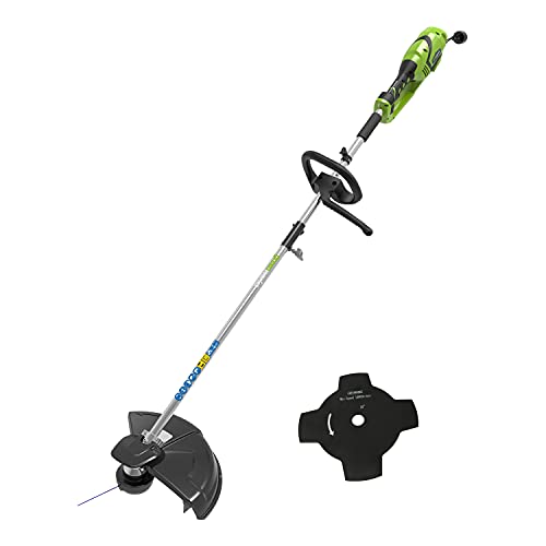 Greenworks GST1246 - Cortadora de césped eléctrica 2en1 (AC Electric 230V 1200W potencia motor 40cm ancho corte 2mm hilo/cuchilla 5500 rpm, mango adicional ajustable)