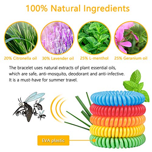 Gritin Pulseras Repelentes de Mosquitos 10 Piezas, Pulsera Mosquitos Antimosquitos Natural No Tóxica con Olor a Citronela y Menta de Protección contra los Insectos a Largo Plazo para Niños y Adultos