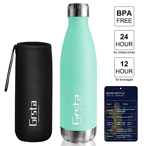 Grsta Botellas De Agua, Botella Agua Acero Inoxidable sin BPA 500ml/Esmeralda Botellas de Frío/Caliente Termo para Niños/Adultos, Adecuada para Al Aire Libre Deportes Camping Y Ciclismo