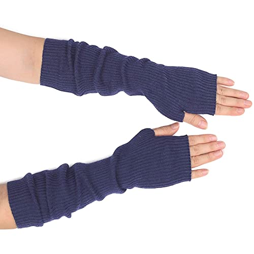 Guantes largos de invierno para mujer mezcla de cachemira calentador de brazos guantes sin dedos manopla de manga larga tejida guantes de conducción calentador de muñeca para niña Armada