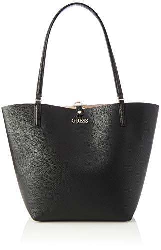 Guess Alby Toggle Tote, Bags Satchel para Mujer, Negro/Piedra, Talla única