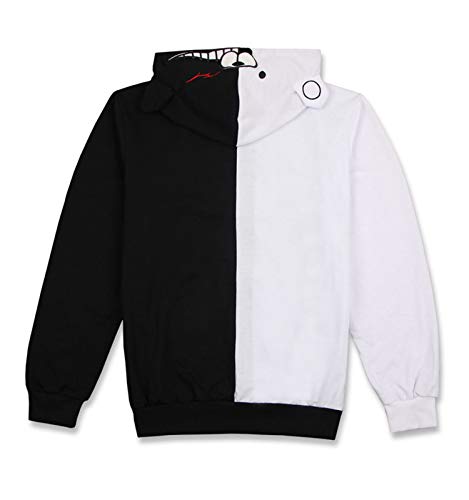 Guturris Sudadera con Capucha de Oso Negro y Blanco Chaqueta con Cremallera Uniforme Monokuma Disfraz de Cosplay Anime Sudadera con Capucha Unisex (Guantes Blancos y Negros) S