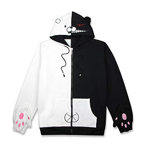 Guturris Sudadera con Capucha de Oso Negro y Blanco Chaqueta con Cremallera Uniforme Monokuma Disfraz de Cosplay Anime Sudadera con Capucha Unisex (Guantes Blancos y Negros) S