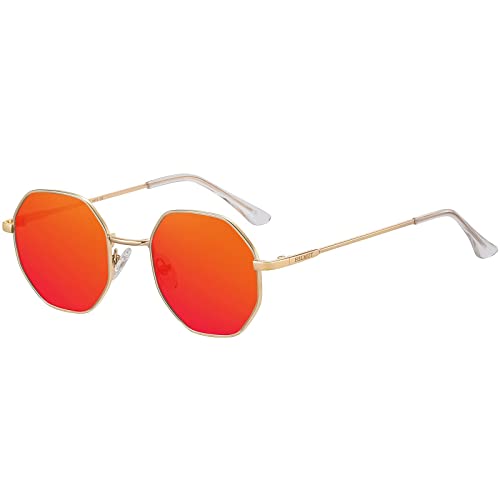 H HELMUT JUST Gafas de Sol para Mujer Hombre Redondas Retro Polarizado Lente tipo Espejo Anti Reflejo UVA UVB