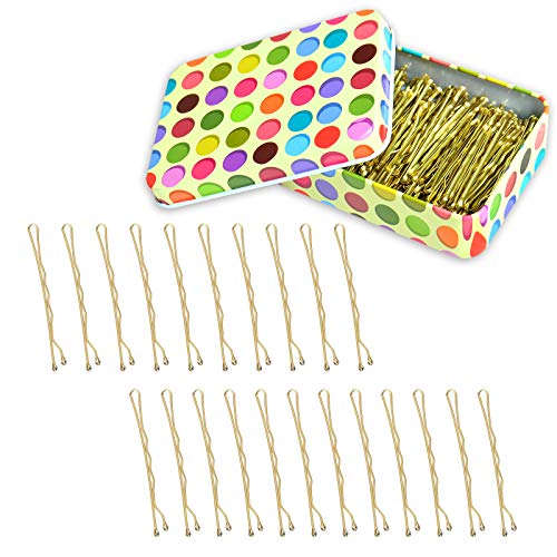 Hanyousheng 200 Piezas Horquillas de Clips de Pelo Pasador de Pelo ,Bobby Pins Rubio,de Bollo Pin de Peluquería Horquillas,Horquillas Onduladas con Caja Portátil