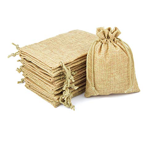 HaraDeco 20 Bolsas de Lino/Saco Arpillera- Bolsas De Compra Reutilizables Ecológicas Multiuso Manualidad (Beige, Pack 20 De 20x30 cm, Tela Lino)