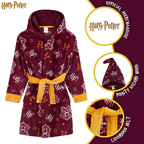 HARRY POTTER Bata Forro Polar Niño, Albornoz Niño Diseño Gryffindor con Capucha y Cinturón, Batas de Casa Para Niños, Regalos para Niños Niñas 7-14 Años (Burdeos, 9-10 Años)