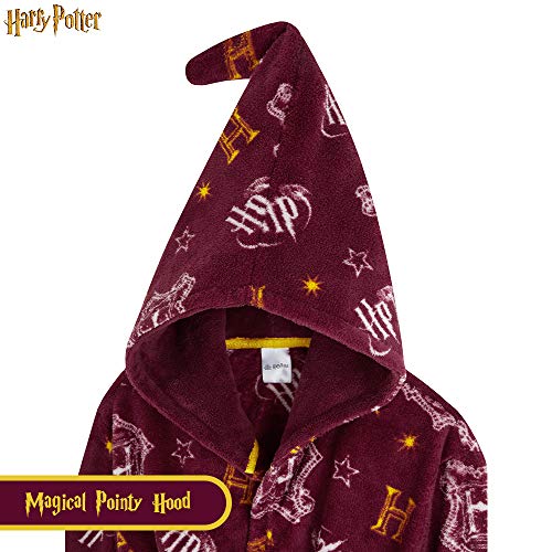 HARRY POTTER Bata Forro Polar Niño, Albornoz Niño Diseño Gryffindor con Capucha y Cinturón, Batas de Casa Para Niños, Regalos para Niños Niñas 7-14 Años (Burdeos, 9-10 Años)