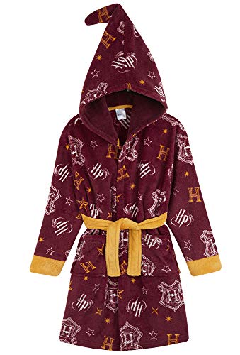 HARRY POTTER Bata Forro Polar Niño, Albornoz Niño Diseño Gryffindor con Capucha y Cinturón, Batas de Casa Para Niños, Regalos para Niños Niñas 7-14 Años (Burdeos, 9-10 Años)