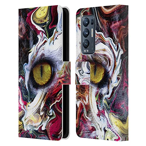 Head Case Designs Licenciado Oficialmente Riza Peker Mirada Felina Abstracto Animal Carcasa de Cuero Tipo Libro Compatible con Find X3 Neo / Reno5 Pro+ 5G