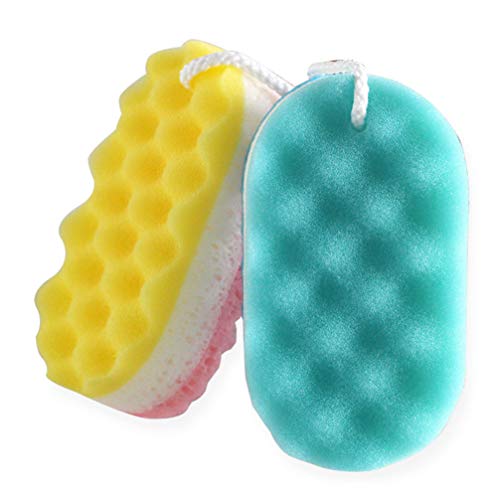 Healifty Esponjas exfoliantes de baño de masaje, esponjas de exfoliación corporal con cuerda para colgar para mujeres y hombres, 3 unidades