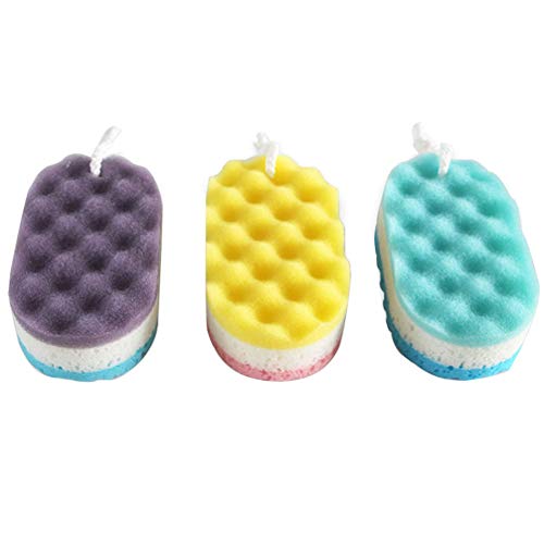 Healifty Esponjas exfoliantes de baño de masaje, esponjas de exfoliación corporal con cuerda para colgar para mujeres y hombres, 3 unidades