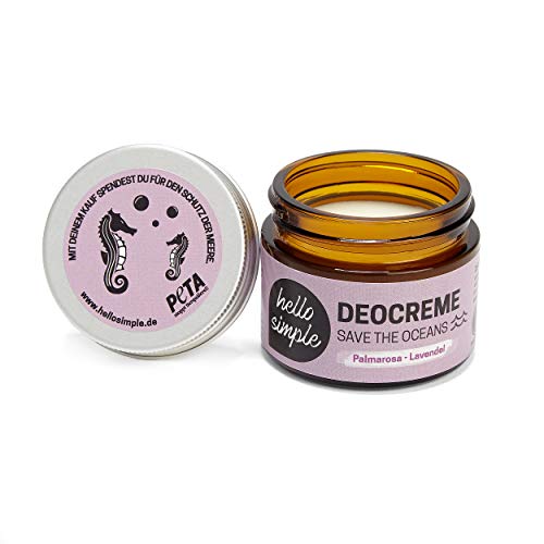 hello simple - Desodorante Deocreme Deo (50 g) - ¡SALVA LOS OCÉANOS! - cosmética natural sostenible - sin aluminio, vegana, ecológica, sin plástico (palmarosa-lavanda)