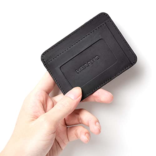 HEZAVO RFID Cuero De Grano Completo Carteras para Hombre Cartera Tarjetero Monedero Billeteras PequeñA PequeñO Mujer Joven Piel Ideas Regalos Originales Adolescentes Amigas Novio Tu Novia (Negro)