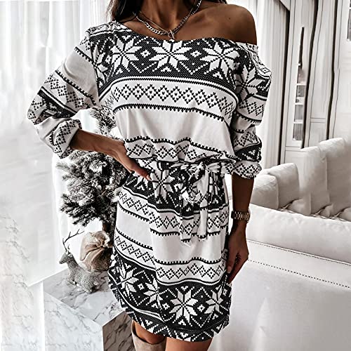 HHJK Vestido suelto para mujer, estilo casual, floral, manga larga, sexy, estilo de playa, temperamental, ajuste en honor, pequeño fondo de camisa negra de guerlain, Blanco, S