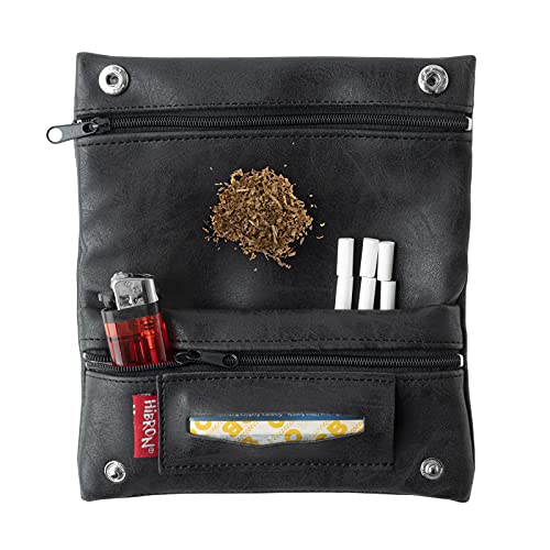 HIBRON Tabaquera Pitillera Funda Bolso para Tabaco de Liar Cuero Estuche para Tabaco de Liar, 58105 Negro