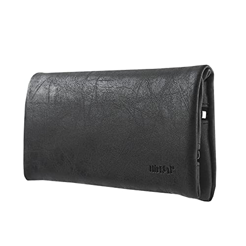 HIBRON Tabaquera Pitillera Funda Bolso para Tabaco de Liar Cuero Estuche para Tabaco de Liar, 58105 Negro