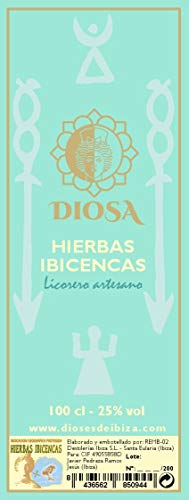 Hierbas ibicencas DIOSA 1 L. Licor de hierbas mediante maceración de anis seco con hasta 17 plantas o hierbas de ibiza reconocida con indicación geográfica protegida HIERBAS IBICENCAS