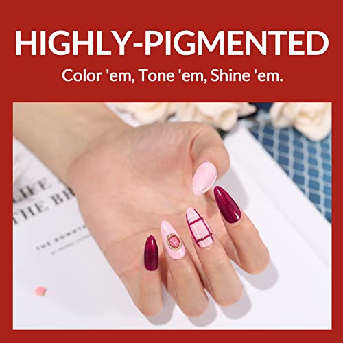 HNM 6 piezas Vino rojo Esmaltes de Uñas, 6 Sangria Colores Kit de Esmaltes Semipermanentes en Gel UV LED para Uñas 8ml, Esmalte en gel remojo para un acabado suave y duradero Regalo del kit de inicio