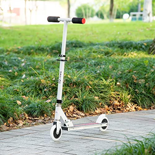 HOMCOM Patinete para Niños de +3 Años Plegable Scooter de 2 Ruedas con Manillar Altura Ajustable Freno Posterior y Pedal Antideslizante Carga 50 kg 67,7x34x79,5-89,5 cm Blanco