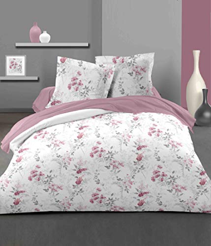 Home Linge Passion | Funda nórdica – 3 Piezas | 100% algodón – 57 Hilos | 2 Personas – 240 x 260 cm | Bombona Blanco & Vieux Rosa HP62668