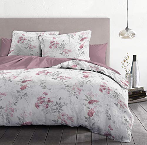 Home Linge Passion | Funda nórdica – 3 Piezas | 100% algodón – 57 Hilos | 2 Personas – 240 x 260 cm | Bombona Blanco & Vieux Rosa HP62668