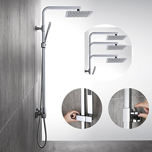 HOMELODY Columna de Ducha Termostatica 38ºC Conjunto de Ducha Cuadrado Altura Adjustable 910MM-1320MM Acero Inoxidable Ducha de Lluvia 2 Modos Ducha de Mano para Cuarto de Baño