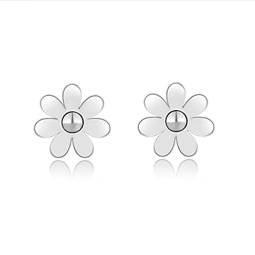 Hopply Pendientes de tuerca para mujeres y niñas, hipoalergénicos, de acero quirúrgico, diseño de flores, copos de nieve, joyería de Navidad, regalo en caja de regalo, Acero inoxidable