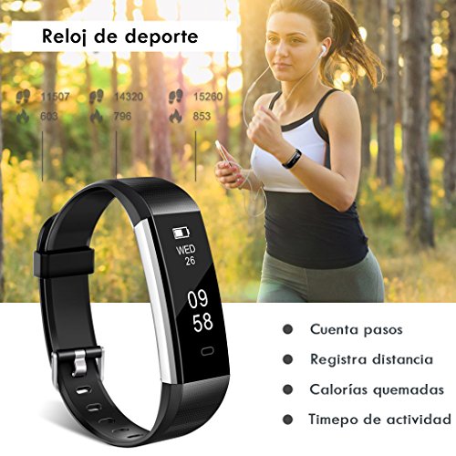 HOTSO Reloj Inteligente, Cómodo Smartwatch Pulsera Deportiva con Pantalla Táctil para Diferente Muñecas Correa Longitud Ajustable IP67 Sumergible - Negro