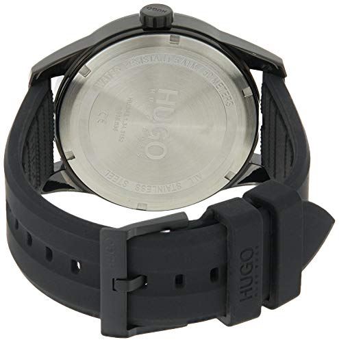 HUGO Create - Reloj Analógico para Hombre, de Cuarzo con Correa en Silicona, Negro