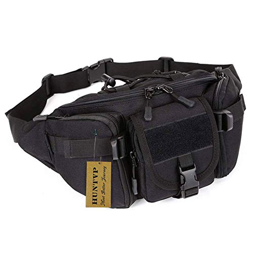 Huntvp Bolsa de Riñonera Mochila de Bandolera 2 Vías de Llevar Estilo Militar Táctical Bolsa de Múltiple Función Impermeable para Aire Libre Correr Senderismo Ciclismo Camping, Negro-L