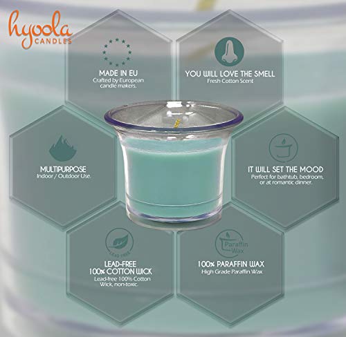 Hyoola Velas Votivas con Perfume - Velas Aromáticas en Vaso Transparente - Velas Perfumadas con Algodón Fresco - Verde Claro - 12 Horas de Combustión - Pack de 4 - Hechas en Europa