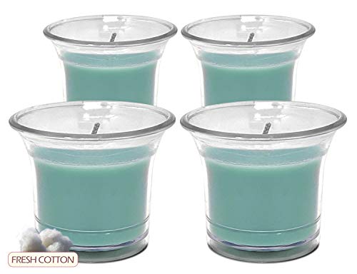 Hyoola Velas Votivas con Perfume - Velas Aromáticas en Vaso Transparente - Velas Perfumadas con Algodón Fresco - Verde Claro - 12 Horas de Combustión - Pack de 4 - Hechas en Europa