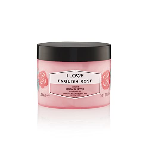 I Love English Rose Scented Body Butter, Packed With Shea Butter & Coconut Oil to Regenerate & Nourish the Skin, 85% Naturally Derived Ingredients, Vegan-Friendly - 300ml