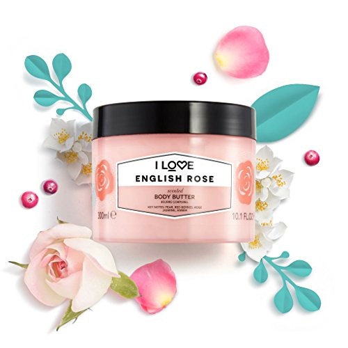 I Love English Rose Scented Body Butter, Packed With Shea Butter & Coconut Oil to Regenerate & Nourish the Skin, 85% Naturally Derived Ingredients, Vegan-Friendly - 300ml