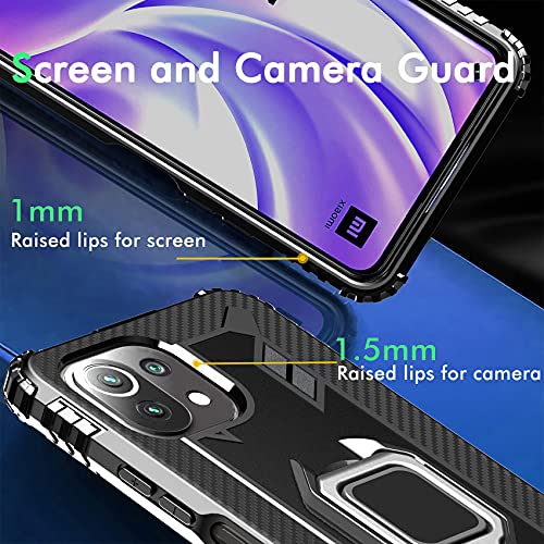 IMBZBK Funda para Xiaomi Mi 11 Lite 4G&5G/Mi 11 Lite 5G NE Carcasa + [2 Pack] Protector Pantalla Cristal Templado, [Soporte Giratorio de 360 Grados con Anillo de Dedo][Grado Militar Anti-Golpe] TPU