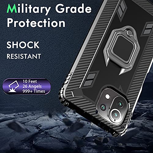 IMBZBK Funda para Xiaomi Mi 11 Lite 4G&5G/Mi 11 Lite 5G NE Carcasa + [2 Pack] Protector Pantalla Cristal Templado, [Soporte Giratorio de 360 Grados con Anillo de Dedo][Grado Militar Anti-Golpe] TPU