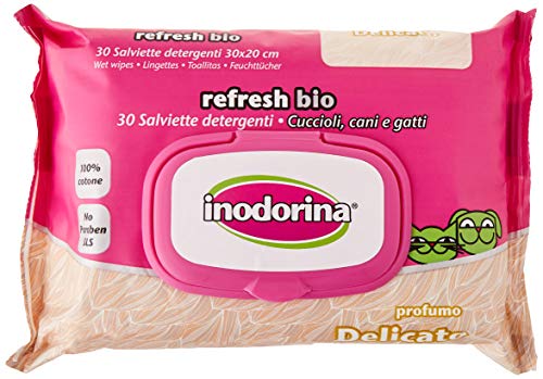 Inodorina Toallitas Desinfectantes para Perros y Gatos Refresh Neutra Perfumadas (30 Unidades). Toallitas Húmedas de Higiene para Mascotas, Tejido Resistente Sin Alcohol.