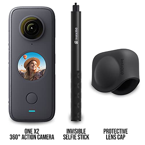 Insta360 One X2 Cámara de acción de 360 Grados Kit Premium Incluye Palo Invisible para Selfie + Tapa de Lente