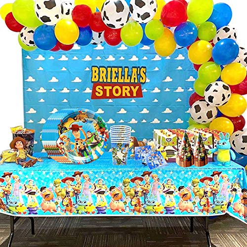 INTVN-Toy Story 4 para Fiestas,Juego de Cubiertos Incluye Pancarta Platos Cubiertos Servilletas Mantel para Fiesta Baby Shower Set de 78 Piezas