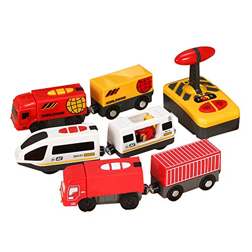 ISAKEN Gran Locomotora a Pilas, Juguete de Tren de Tren de Control Remoto eléctrico Compatible con Train Track Toy Tren de Madera y víaspara bebés Juguete Educativo