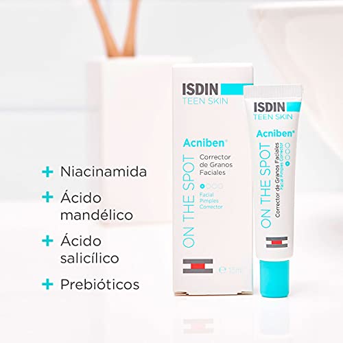 ISDIN ACNIBEN On The Spot, Gel Secante Corrector de Granos Faciales, Disminuye el Enrojecimiento y el Volumen del Grano, con Ácido Salicílico y Niacinamida, Pack de 2 Unidades, 2 x 15 ml