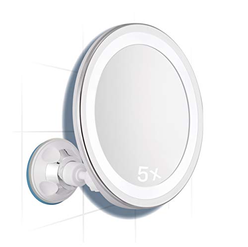 Issage – Duo.MIR.LED.Sun.V Espejo Magnificador Orientable Maquillaje con Luz LED. Espejo X5 de Maquillaje Alta Definición Profesional Espejo Cosmético con Rotación Ajustable 360º