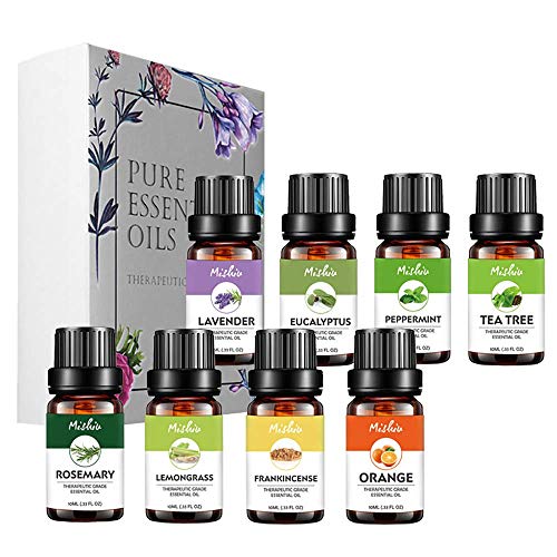 Iwinna 8pcs Essential Oils Top Pure Essential Oils (100% Pure & Natural) Therapeutic Grade Essential Oils -for Diffuser, Humidifier, Massage, Aromatherapy, Skin & Hair Care